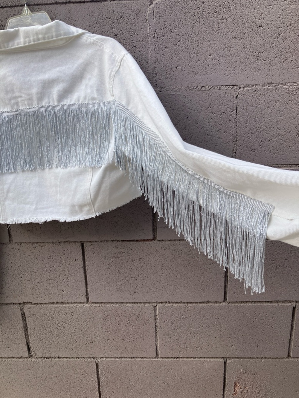 Cropped White Fringe Denim Jacket for Women — Distinctive Western Style - Picture 8 of 9